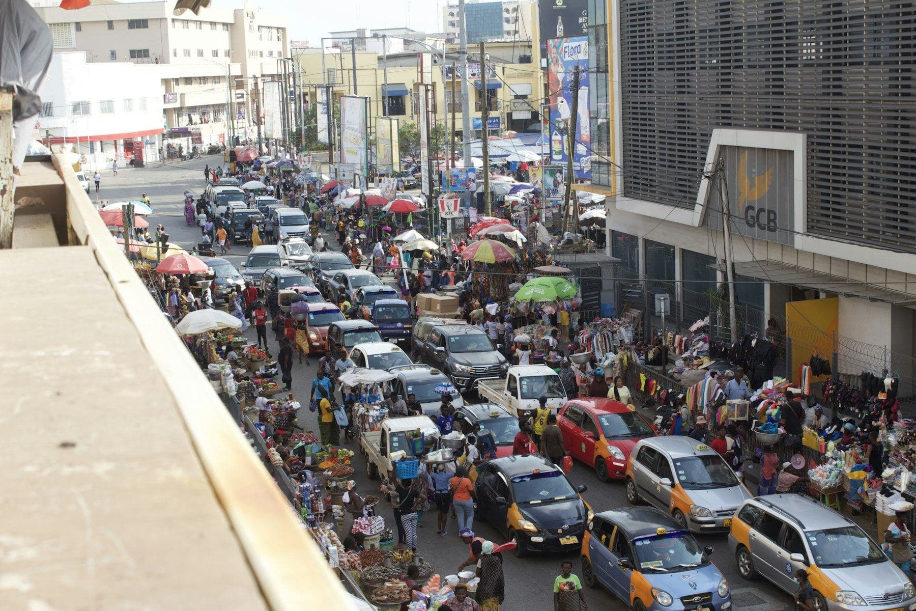 A busy commercial street in Accra
